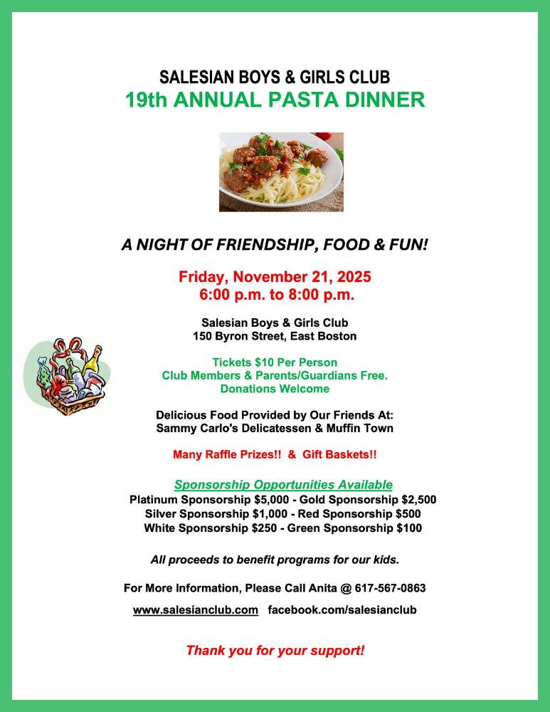 East Boston Salesian Boys And Girls Club Pasta Dinner Mcweb