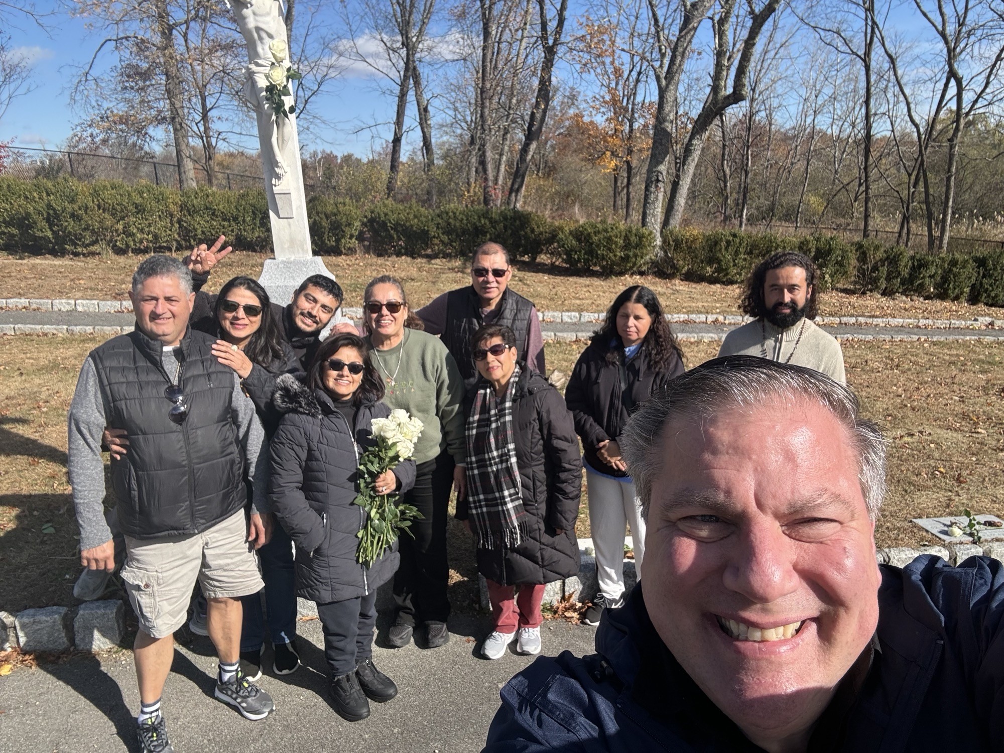 Fr. Richard Alejunas, SDB, takes a selfie with the the Friends of Holy Rosary - Port Chester.