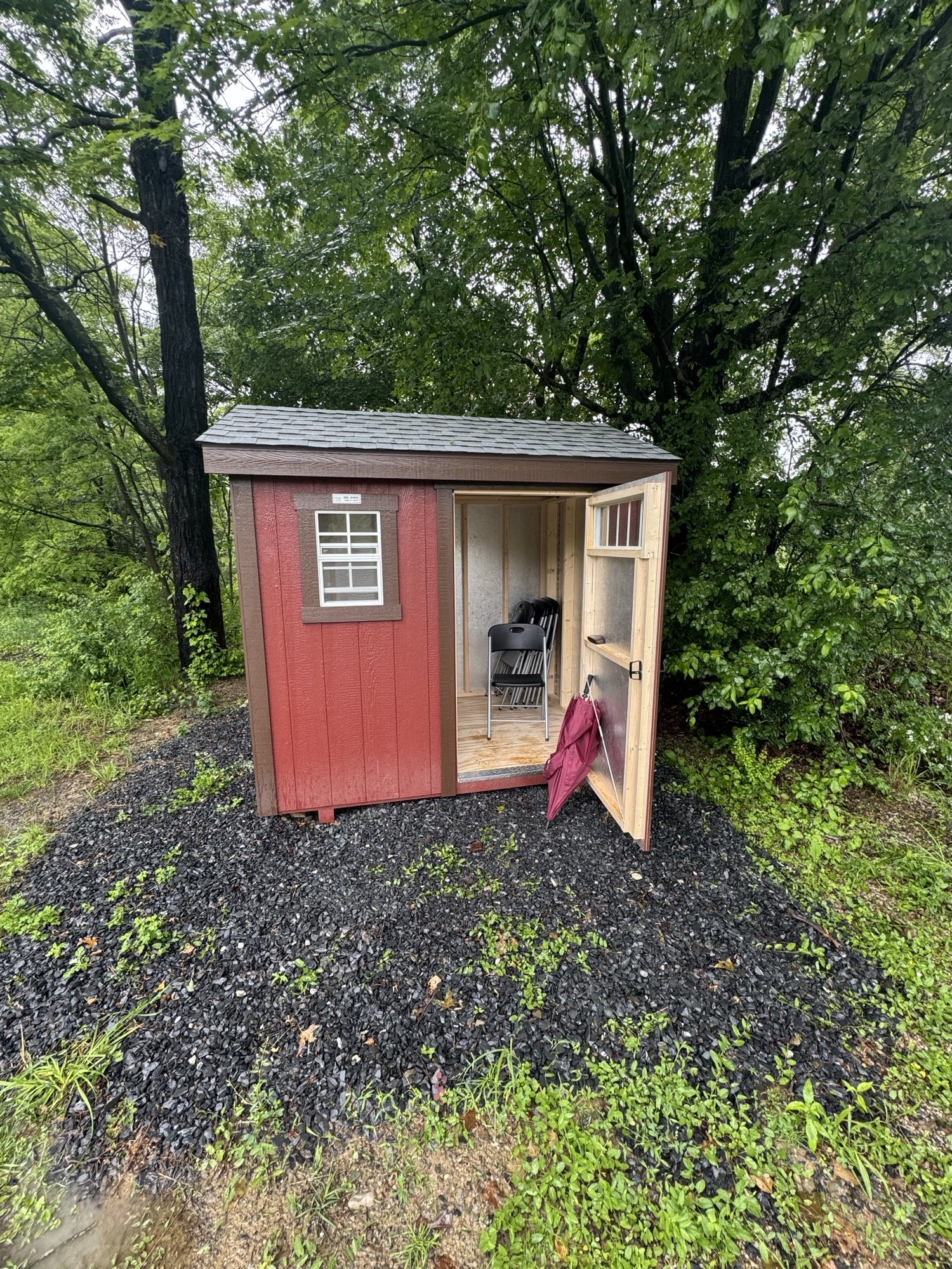 Goshen, NY: The “red Amish storage shed/shelter” at the Salesian Cemetery