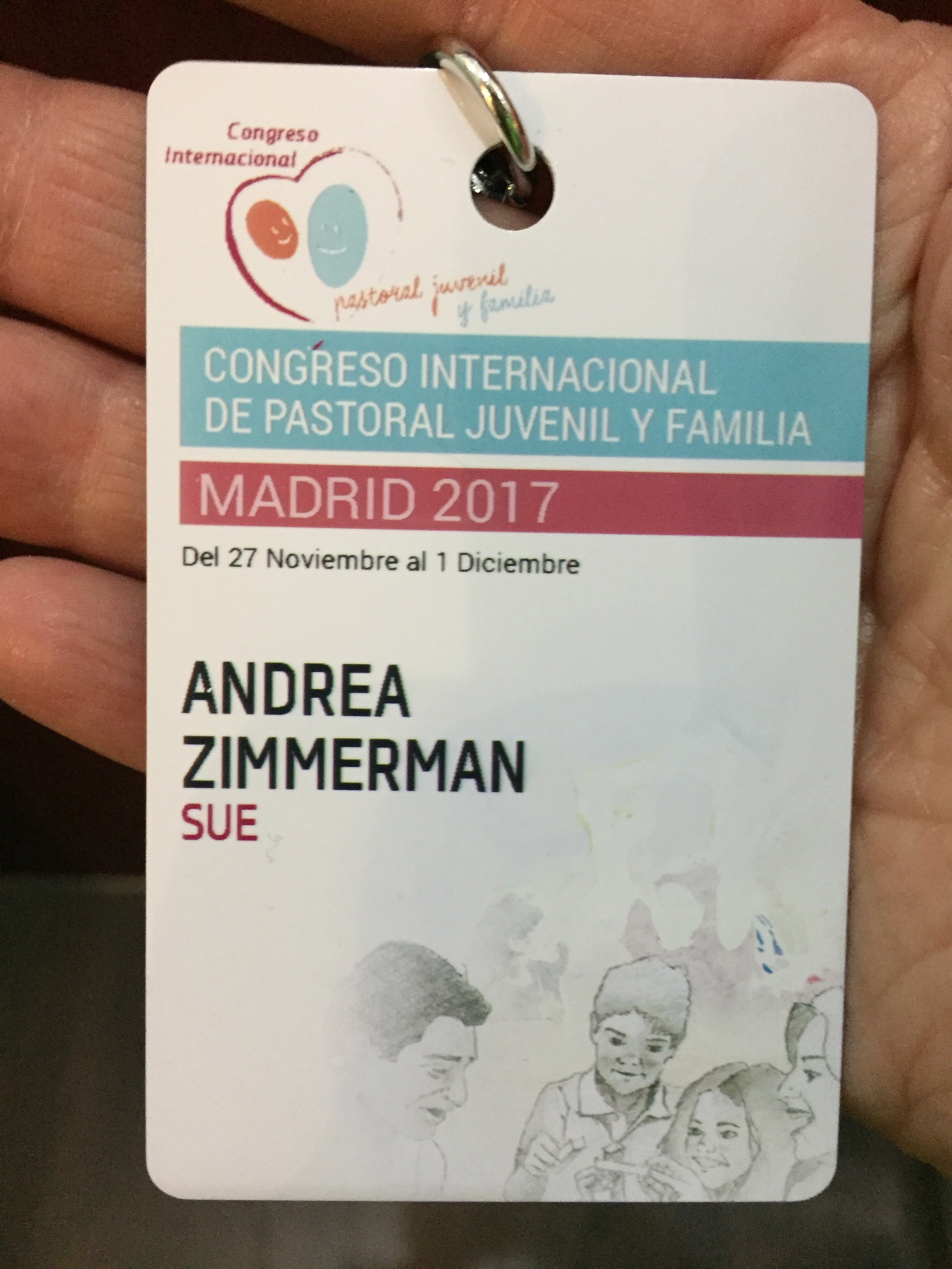 Andrea’s name tag from International Congress on Youth Ministry and the Family in Madrid