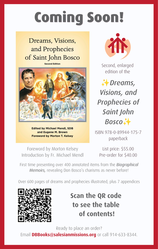 Advertisement for the new edition of Dreams, Visions and Prophecies of Saint John Bosco