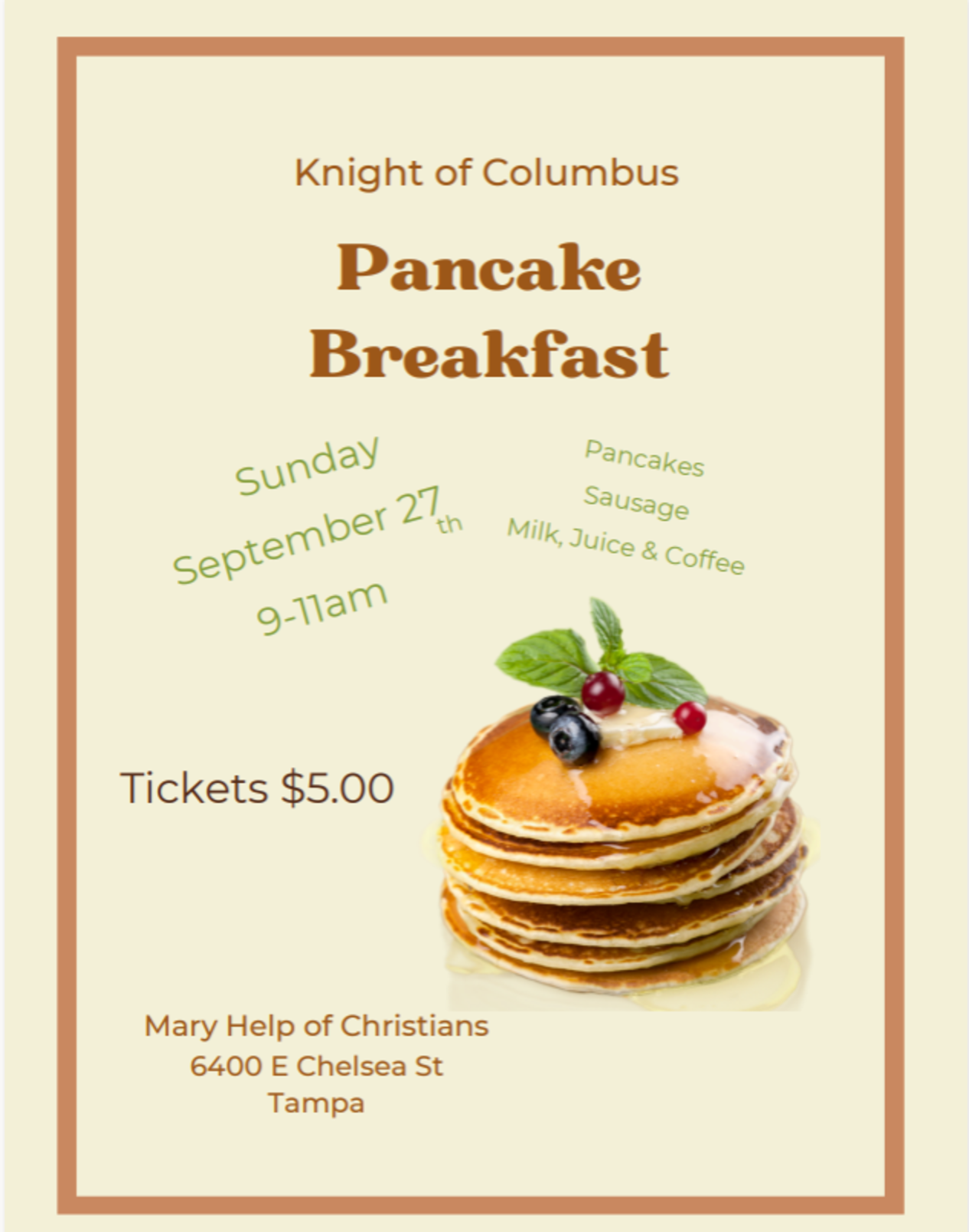 Knights Of Columbus Pancake Breakfast Mhc Tampa