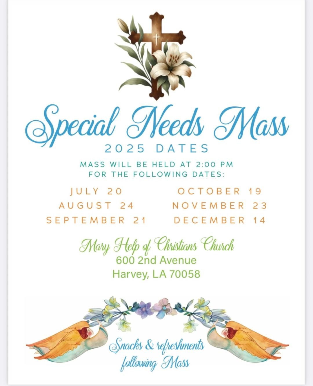 Special Needs Mass Schedule