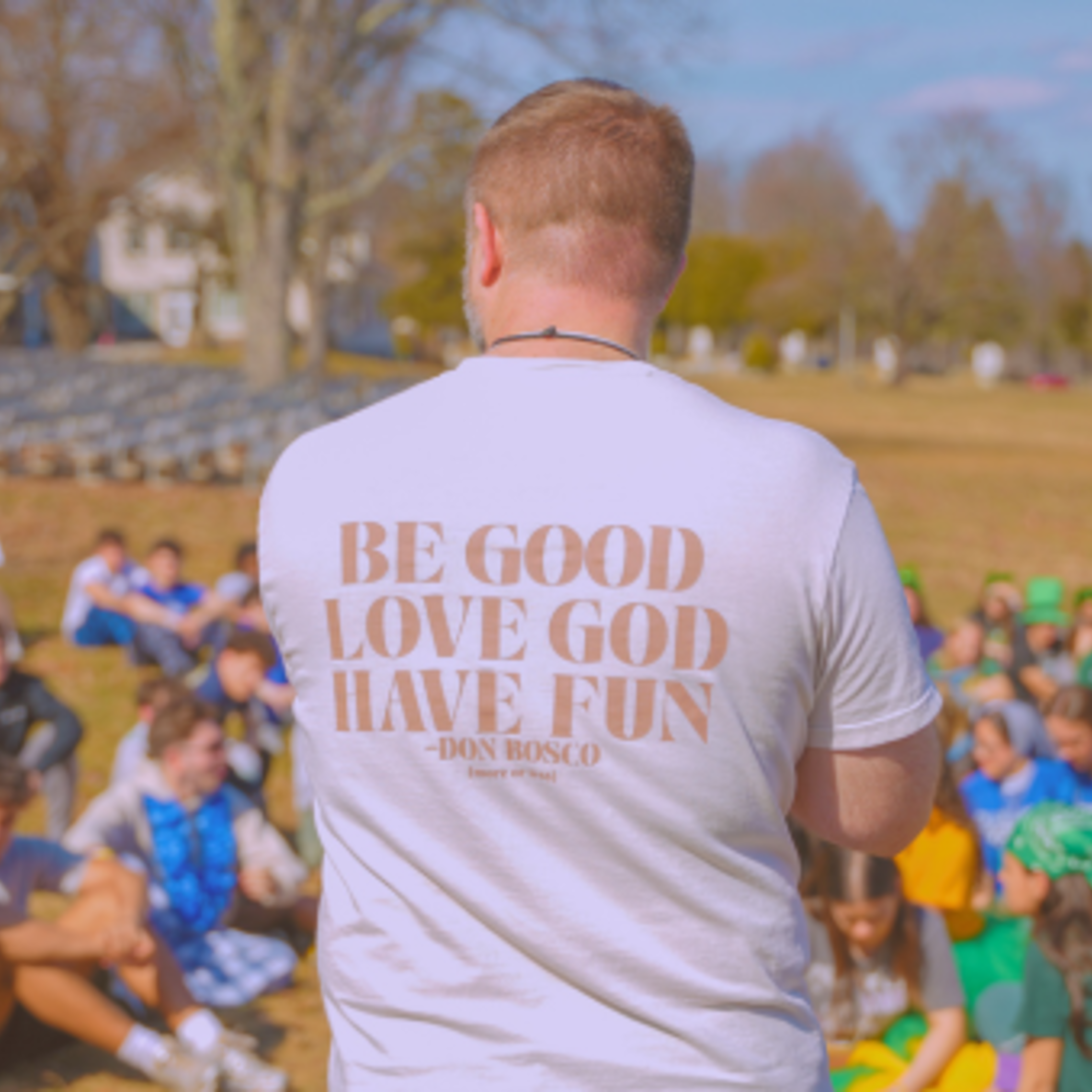 Bro. Travis in the Don Bosco quote shirt designed by Fr. Steve DeMaio during the March 2026 SLR in Stony Point, NY