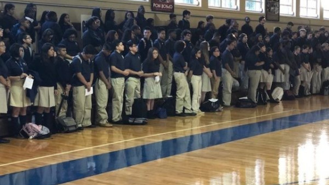 start-of-day convocation in the gymnasium 