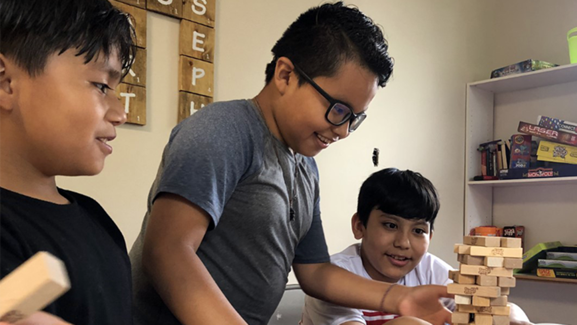 Campers enjoy a game of Jenga. | Photo by Fr. Richard P. Alejunas, SDB Chicago's Camp Don Bosco