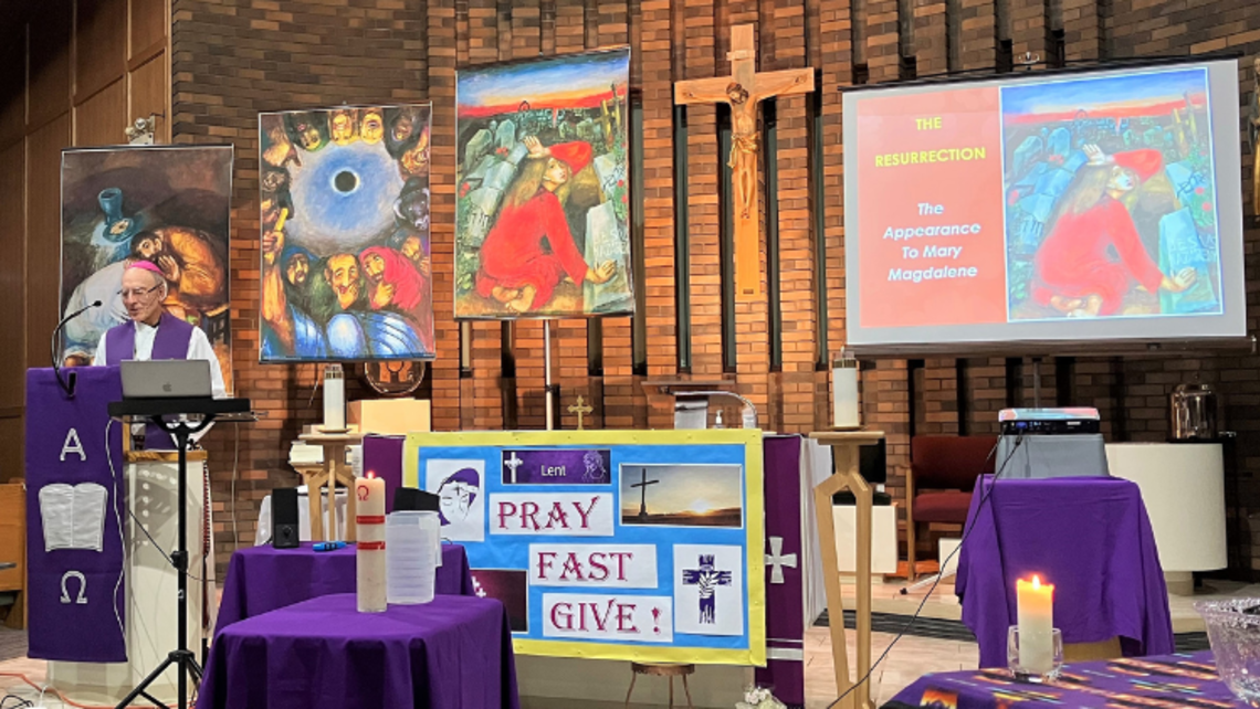 Archbishop Emeritus Sylvain Lavoie, OMI, at the Lenten Retreat | Photo by Fr. Sathiaseelan "Sathia" Kulandaisamy, SDB Edmonton Lenten Retreat