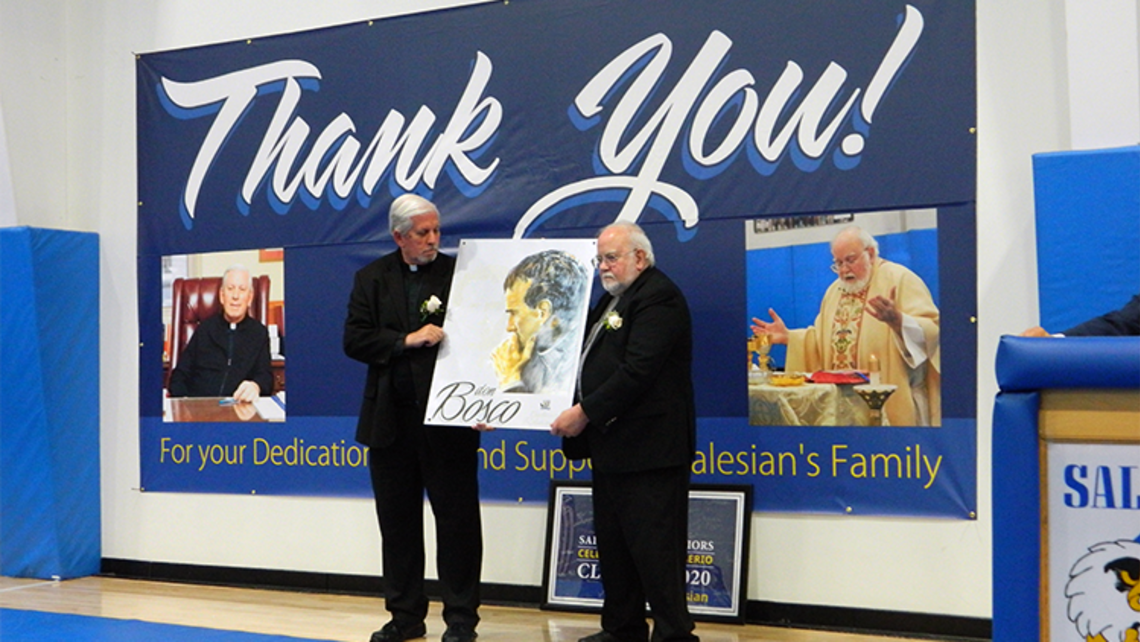 Frs. John and Bill with Don Bosco | Photo by Fr. Mike Mendl, SDB Farewell Frs. Bill & John Website