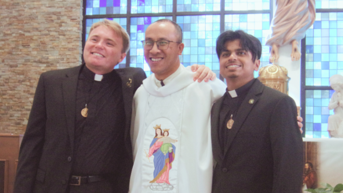Newly professed Bros. Tim Hughes and Francis Chazhikattu, SDBs, with Provincial Fr. Dominic Tran, SDB | Credit: Fr. Mike Mendl, SDB First Professions 2026