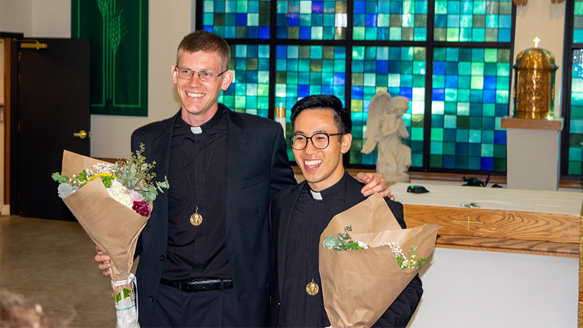 (from left to right) Brs. Paul Hotovy, SDB and Francis Nguyen, SDB | Photo by Vicky Weekley First Professions, August 15, 2021