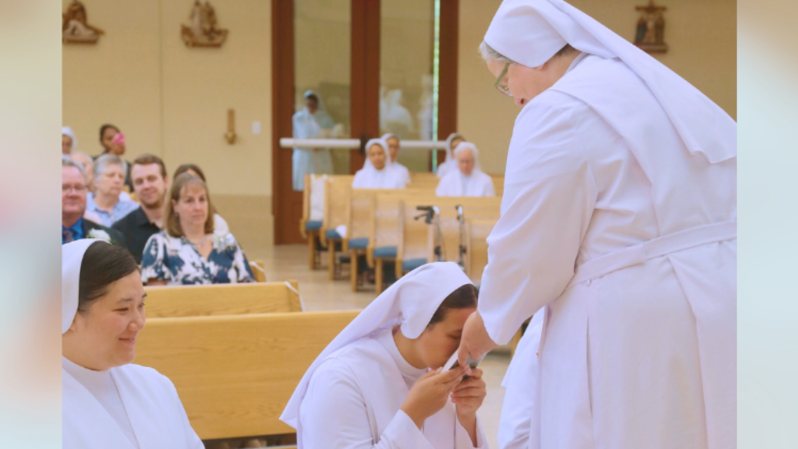 A beautiful moment from this year’s FMA first professions. | Credit: Salesian Sisters - Daughters of Mary Help of Christians 2026 FMA Professions
