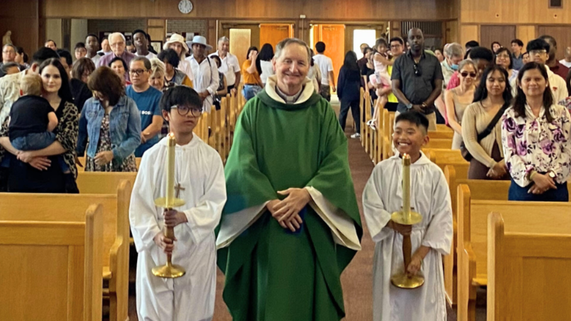 Group shot after the noon parish Mass on Sunday, July 9 | Photo courtesy of Fr. Mike Mendl, SDB Fr. Mike Mendl in Edmonton