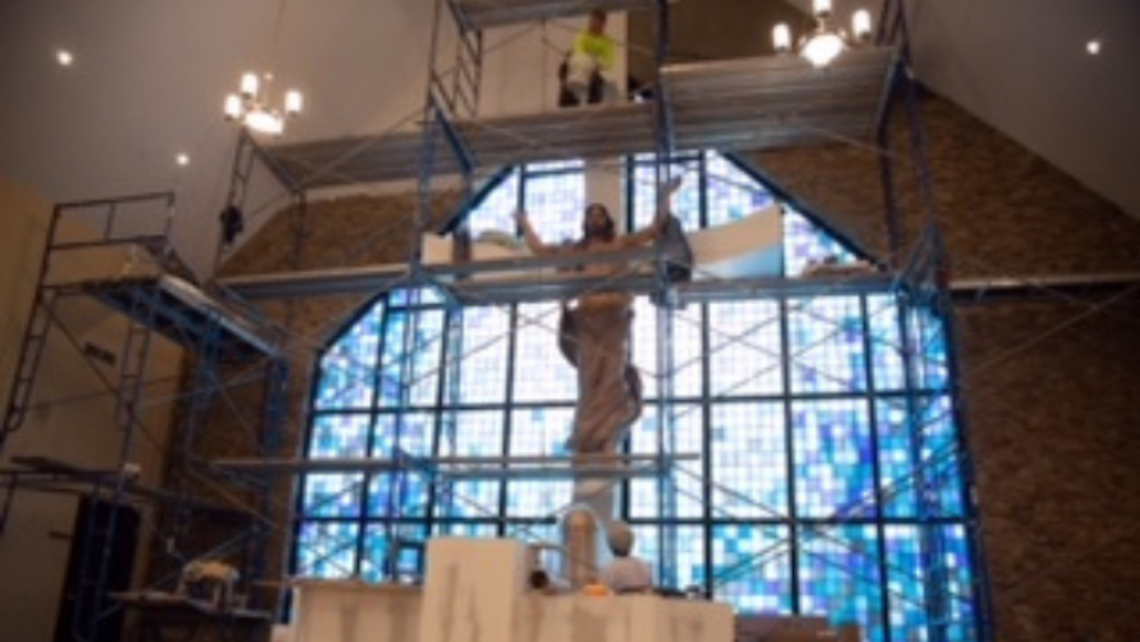 Placement of stone nears completion in the Shrine Chapel | Photo by Mary D'Urso Marian Shrine Updates