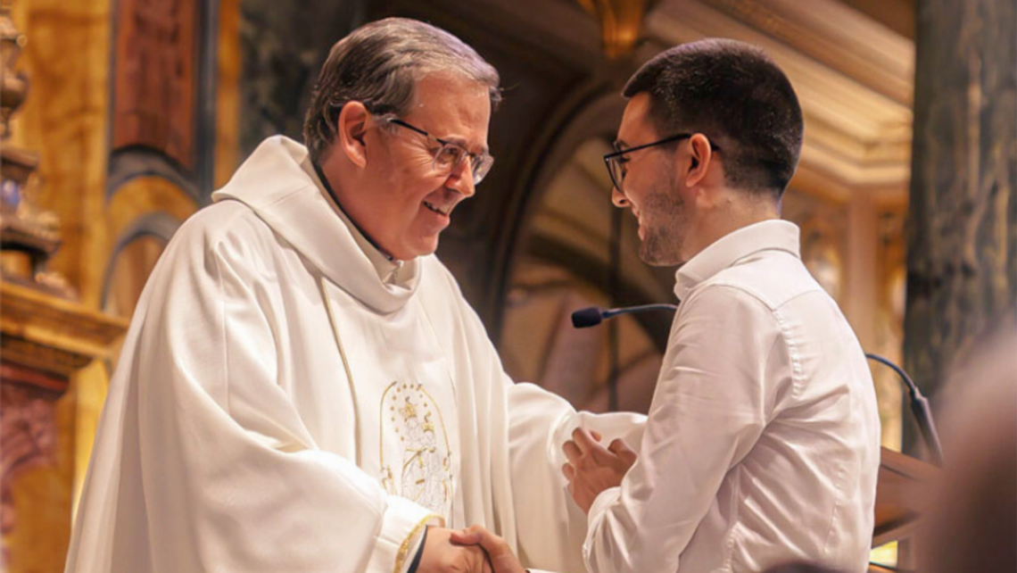 Rector Major Fr. Fabio Attard, SDB, with a young man during the Mass on the feast of Mary Help of Christians in Turin, Italy. | Credit: Ageniza Info Salesiana (ANS) May Message of the Rector Major
