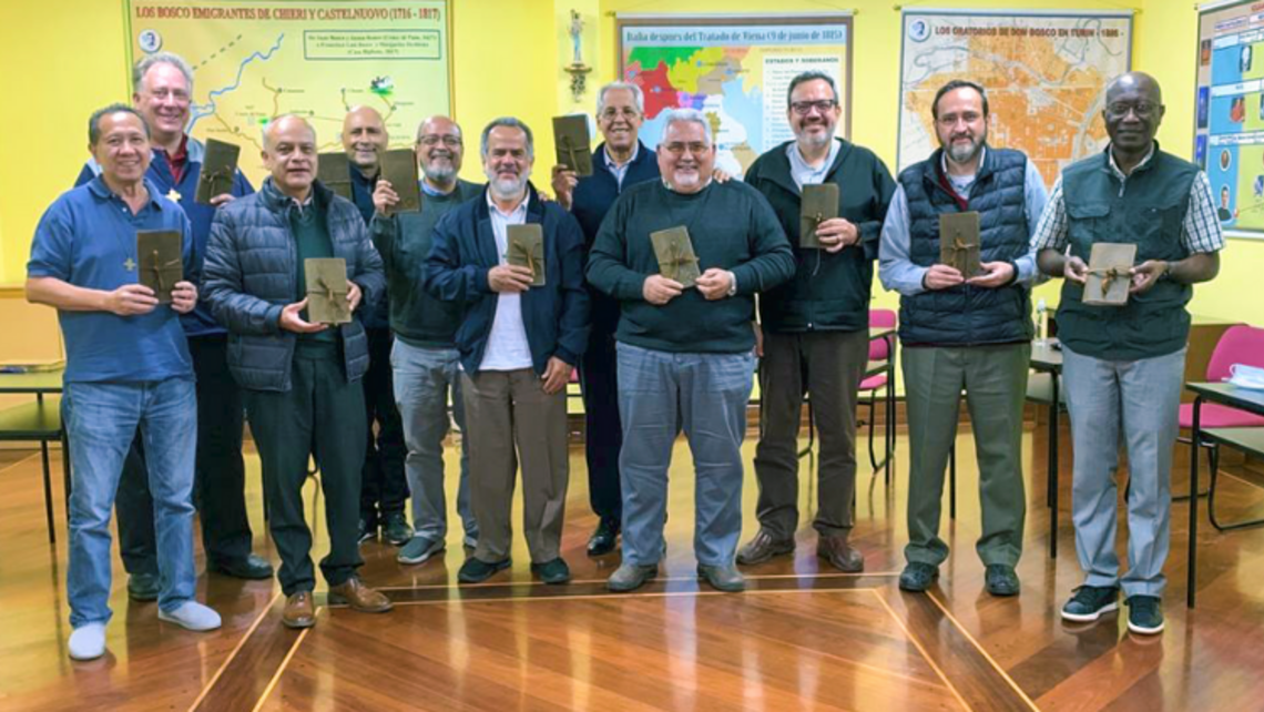 (second from right) Fr. Provincial Tim Zak, SDB, and the other provincials happily showcase their vocation journals | Photo by Fr. Tim Zak, SDB, Provincial Message of the Provincial 03.31.22