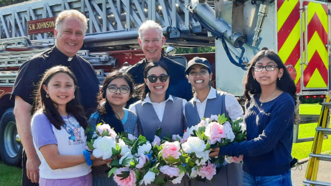 (top left) Fr. Provincial Tim Zak, SDB and Stony Point Director Fr. Dennis Donovan, SDB with Salesian Sisters and young people at this year's Marian Day | Photo by Marian Shrine Message of the Provincial 05.26.22