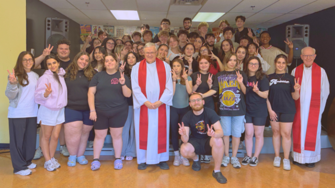 Fr. Richard Authier, SDB (center), and Fr. Luc Lantagne, SDB (right), with Valdocco Retreat attendees | Credit: Fr. Richard Authier, SDB Montreal Happy Days and Valdocco Retreat