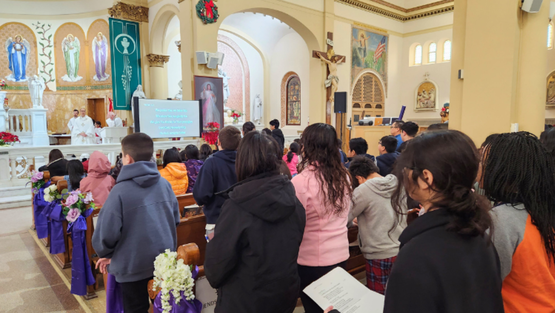 Young people at Mass during the weekend. | Photo by Br. Reegan Ledet, SDB Orange Celebrates Don Bosco