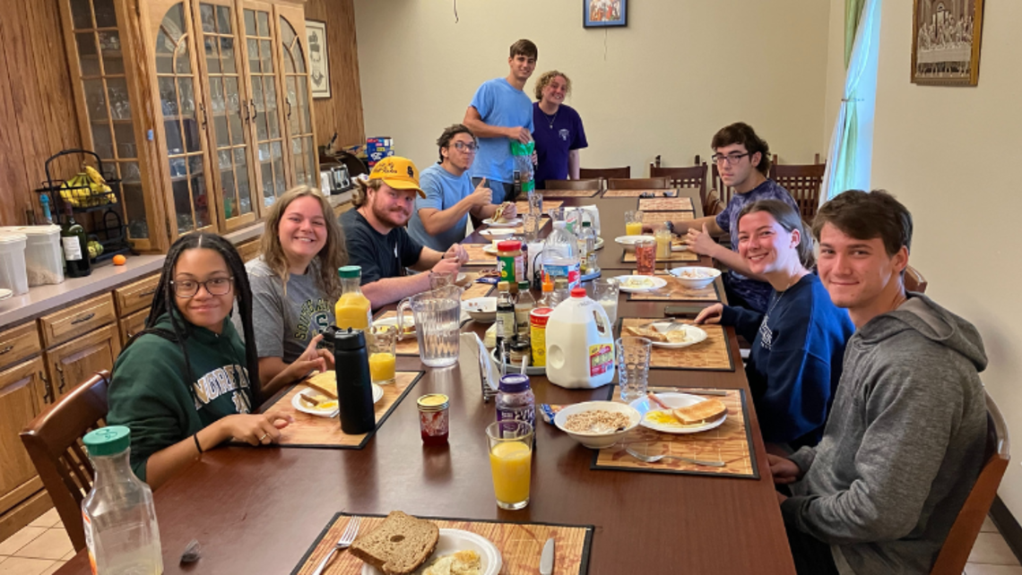 Retreat attendees at breakfast | Photo courtesy of Fr. John Langan, SDB "RAF" Retreat at Shaw