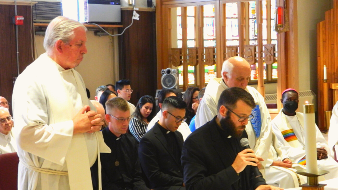 (from left to right) Fr. John Serio, Br. Paul Hotovy, Br. Francis Nguyen, Fr. John Nazzaro, and Br. John Castonguay | Photo by Fr. Mike Mendl, SDB Renewed Professions August 2022