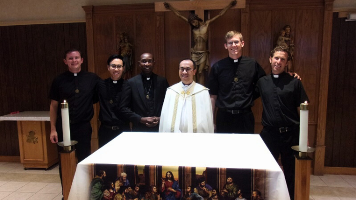 Brs. Kevin, Francis, and Pascal, Provincial Fr. Dominic, and Brs. Paul and John after the brothers’ vow renewals. | Photo by Fr. Mike Mendl, SDB SDB Renewals 2024