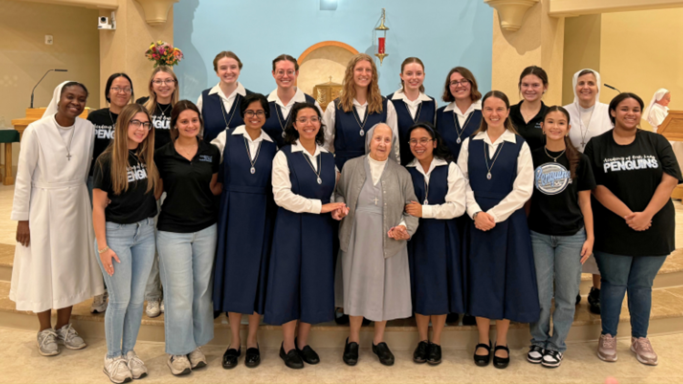 Academy of Our Lady juniors with the aspirants at the aspirants’ medal ceremony.