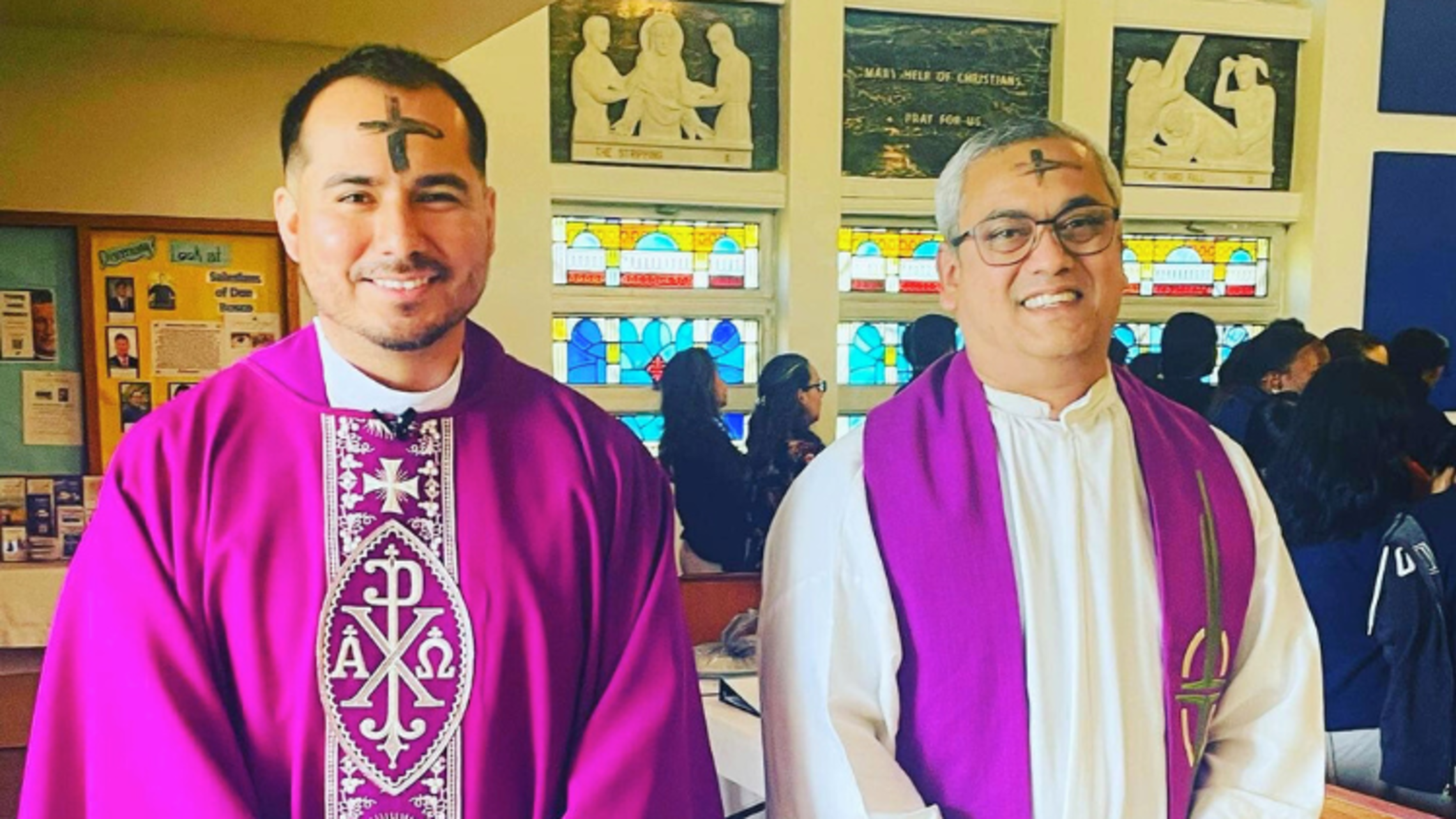 Fr. Eddie Chincha, SDB, and Vice-Provincial and Tampa Director Fr. Franco Pinto, SDB, during Ash Wednesday last year in Tampa, FL | Courtesy of Mary Help of Christians Center’s Facebook Message of the Provincial 02.15.24